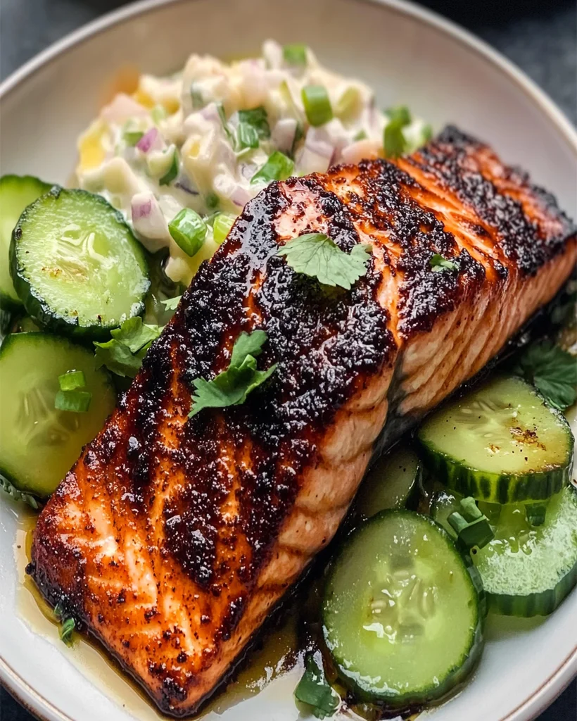 Blackened Miso Salmon with Coconut Cucumber Salad Recipe