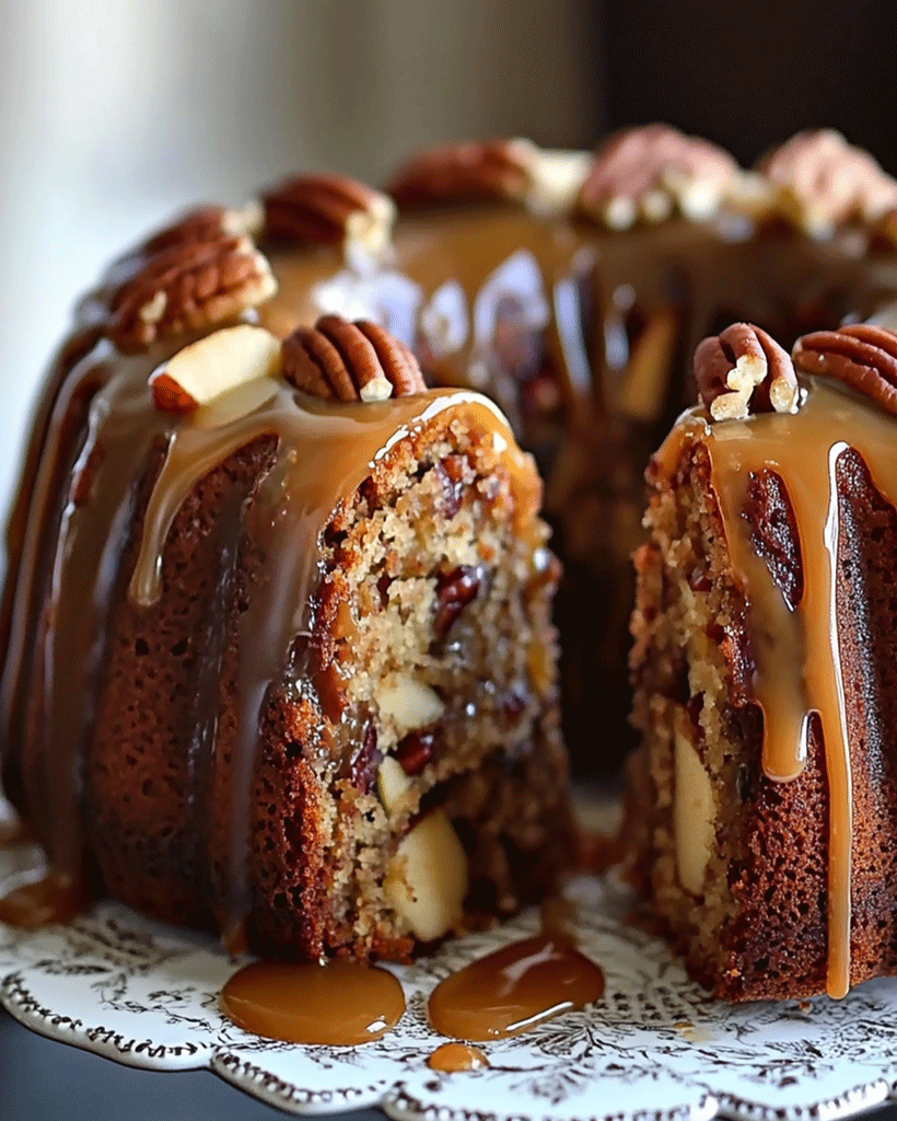 Apple Pecan Cake With Caramel Glaze - Easy Recipe
