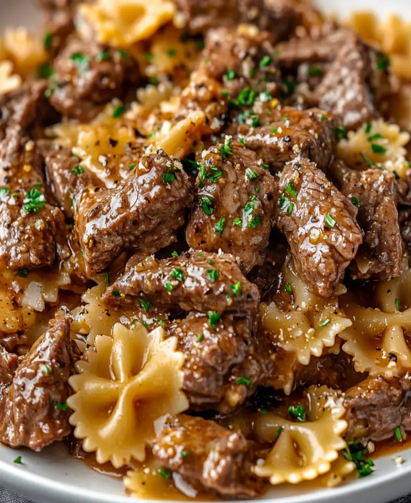 Beef Bowtie Pasta Recipe with Garlic Butter Sauce