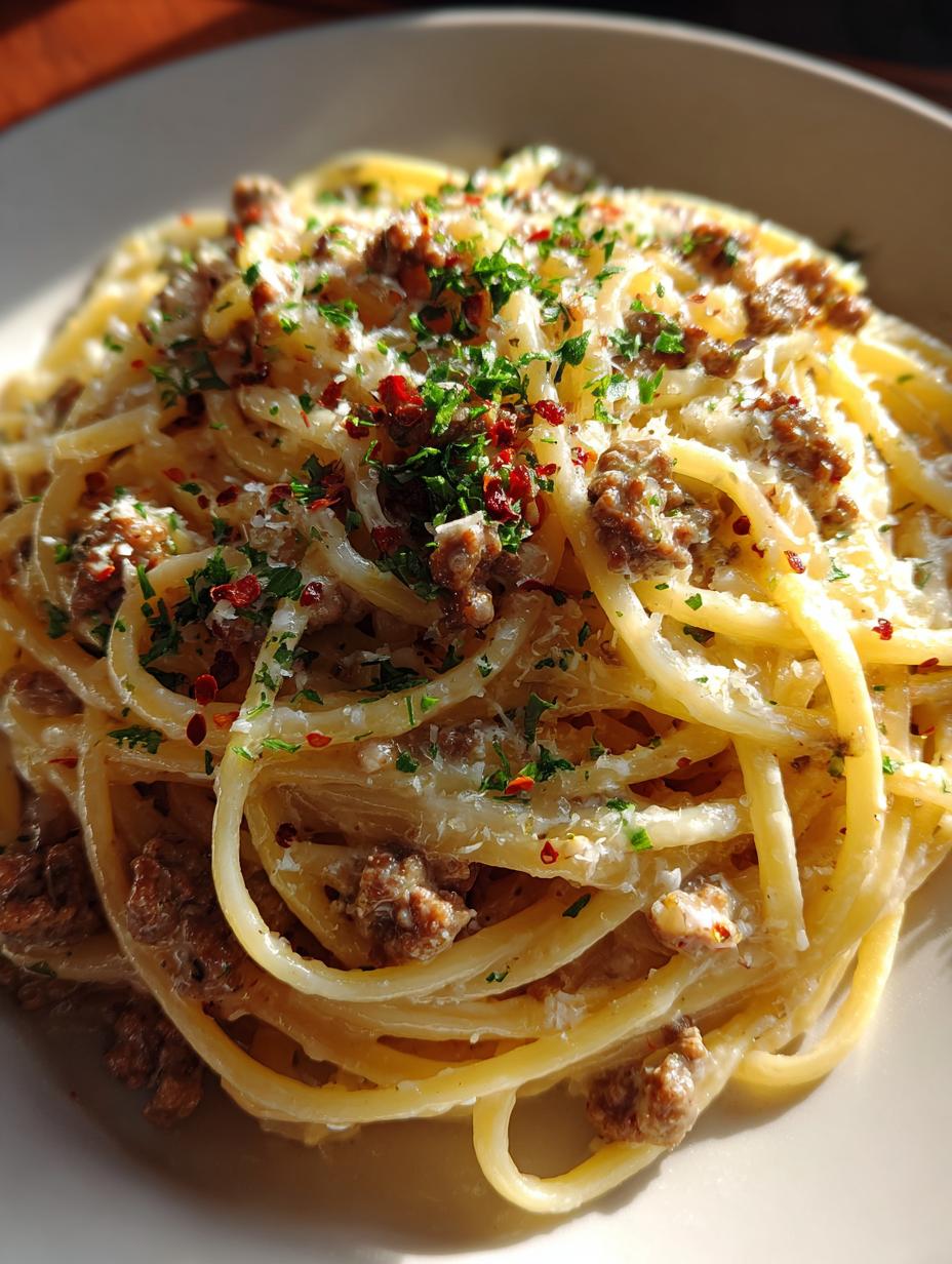 Cheesy Garlic Butter Linguine Pasta with Savory Ground Beef - detail 1