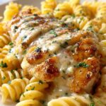 Creamy Garlic Parmesan Chicken with Cheesy Twisted Pasta