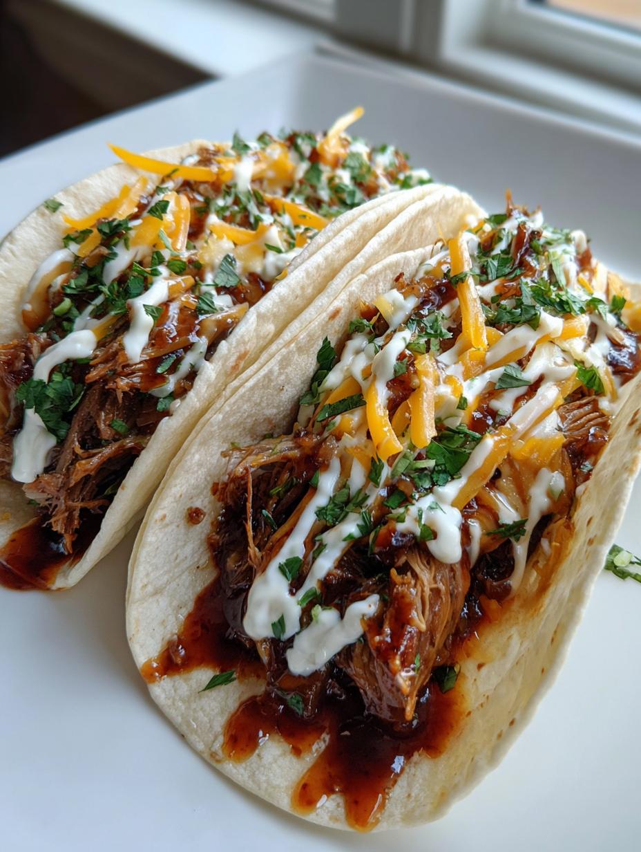 Irresistible Garlic Butter Honey BBQ Beef Tacos close-up hero shot on serving platter