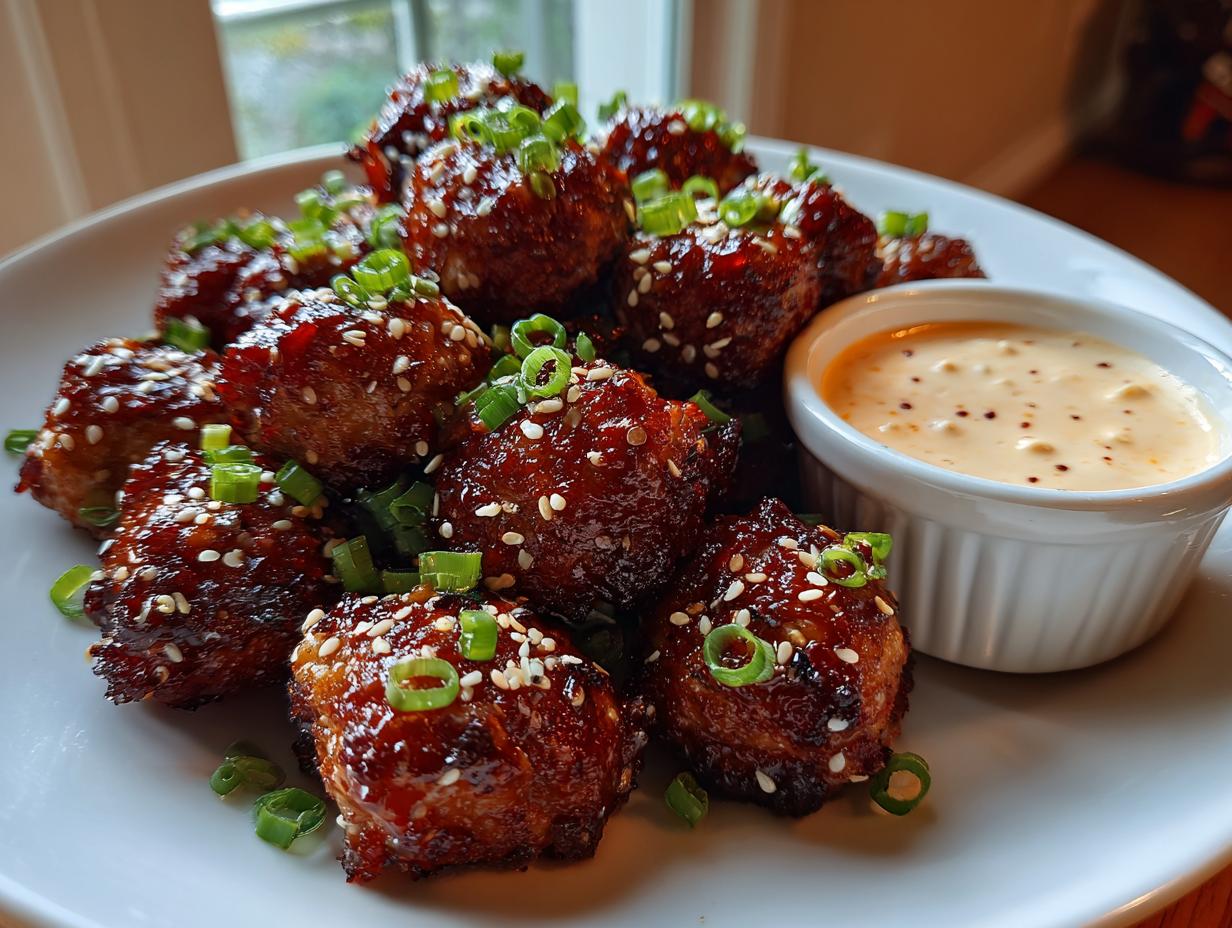 Korean BBQ Meatballs with Spicy Mayo Dip