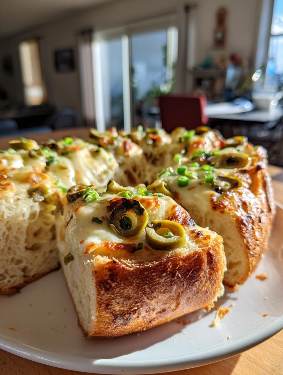 Irresistible Olive Cheese Bread golden bubbly slices for sharing