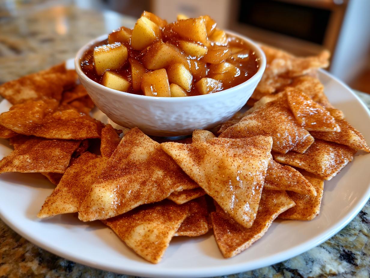 Apple Pie Dip with Cinnamon Sugar Tortilla Chips