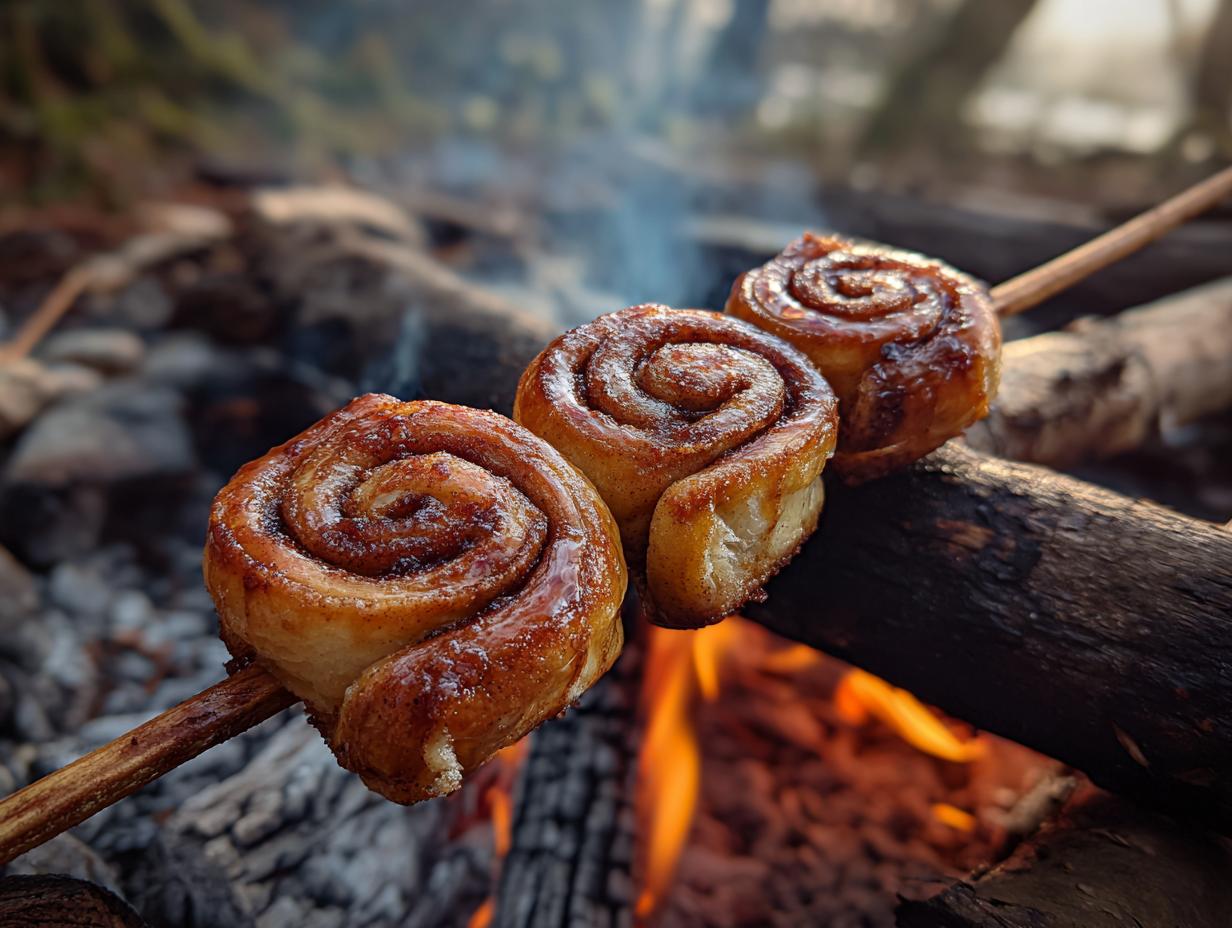 Campfire Cinnamon Roll-Ups on a Stick