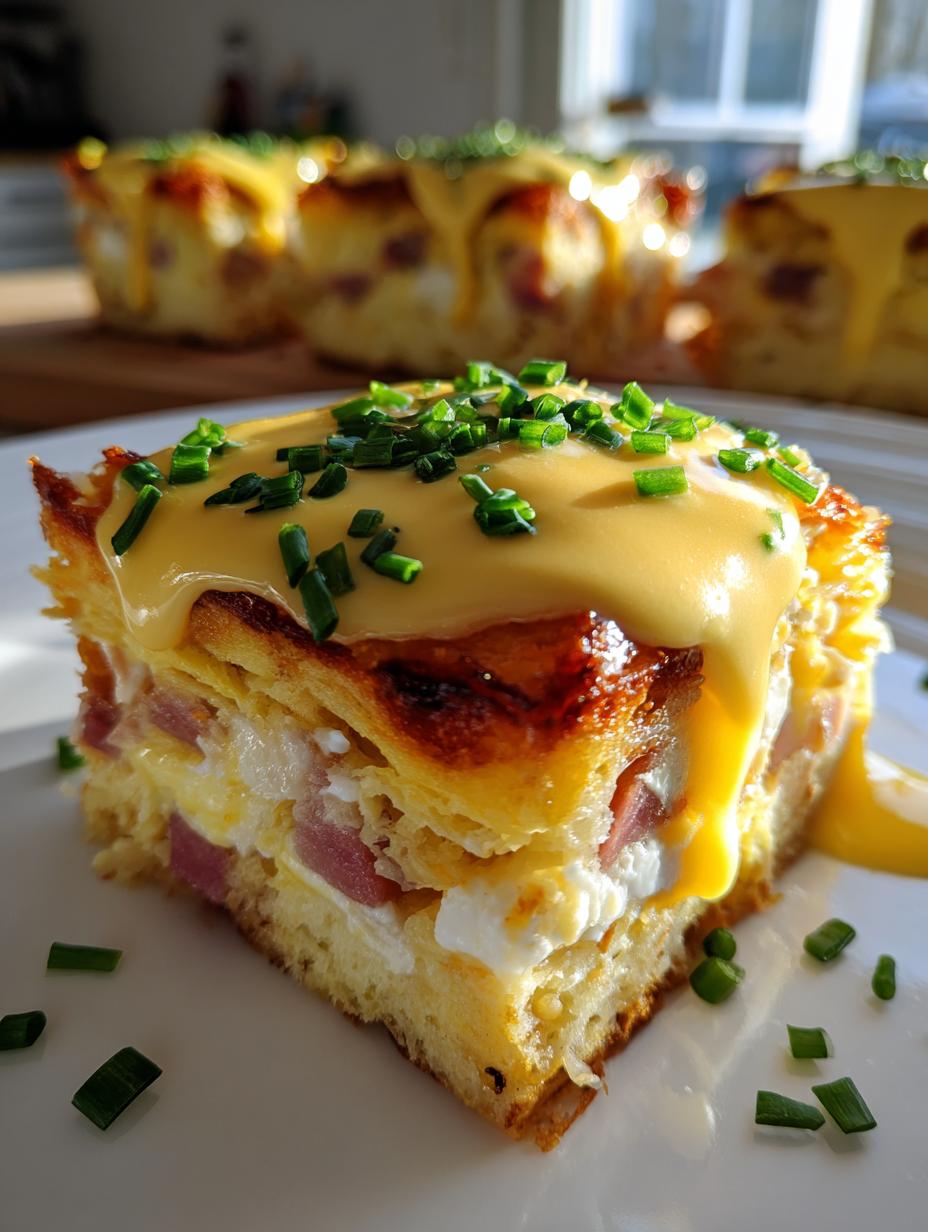 Irresistible Eggs Benedict Casserole golden and creamy for brunch