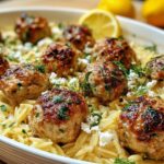 Greek Chicken Meatballs with Lemon Orzo