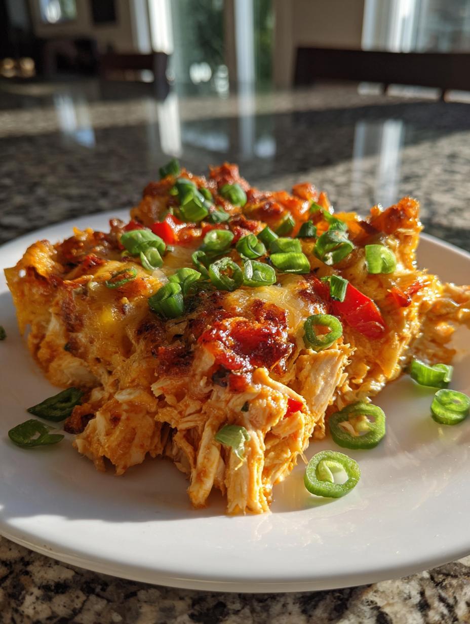 Irresistible Jalapeño Buffalo Chicken Casserole bubbling hot from oven in casserole dish
