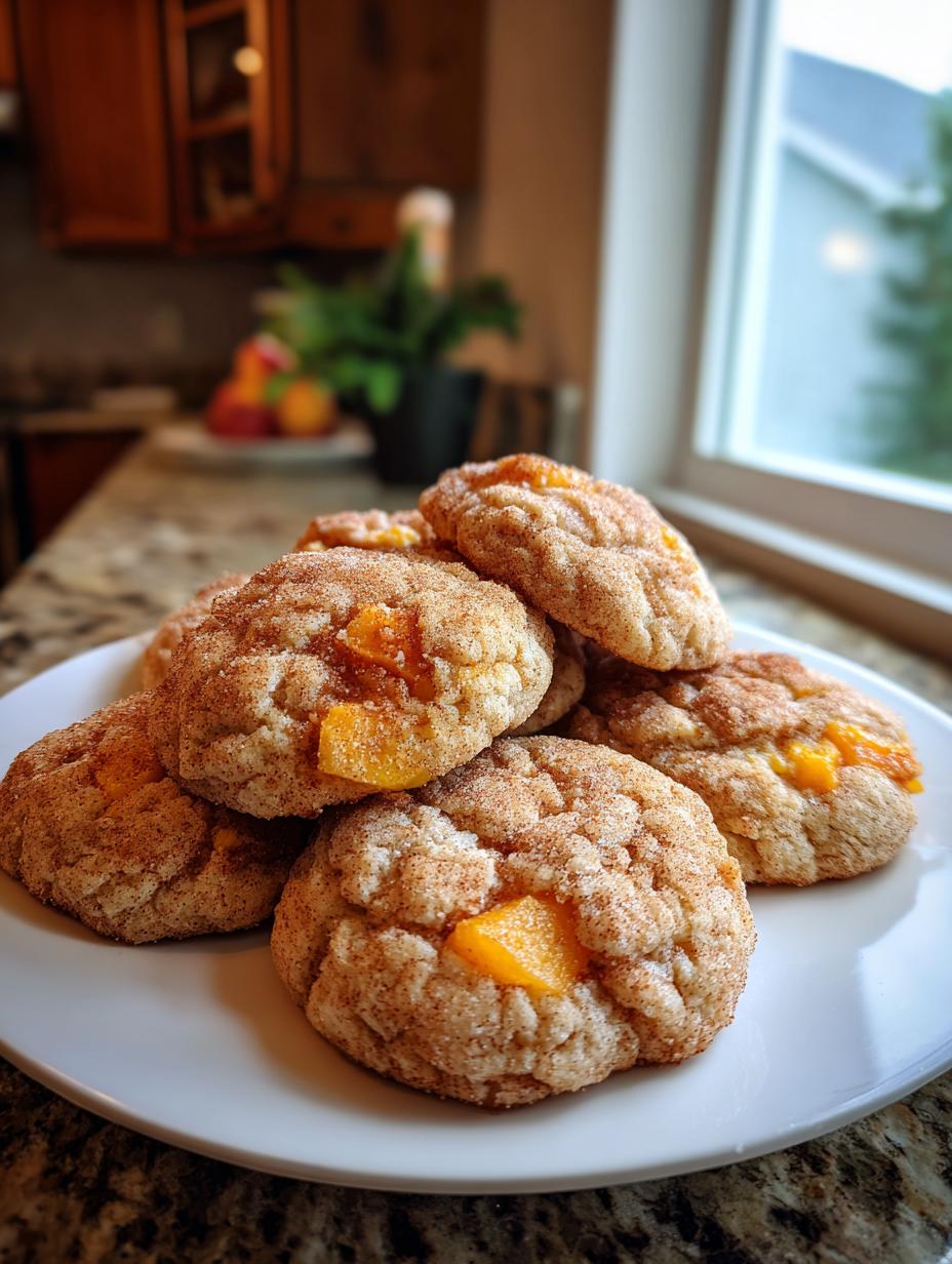 Irresistible Peach Snickerdoodles golden cinnamon sugar cookies on summer plate