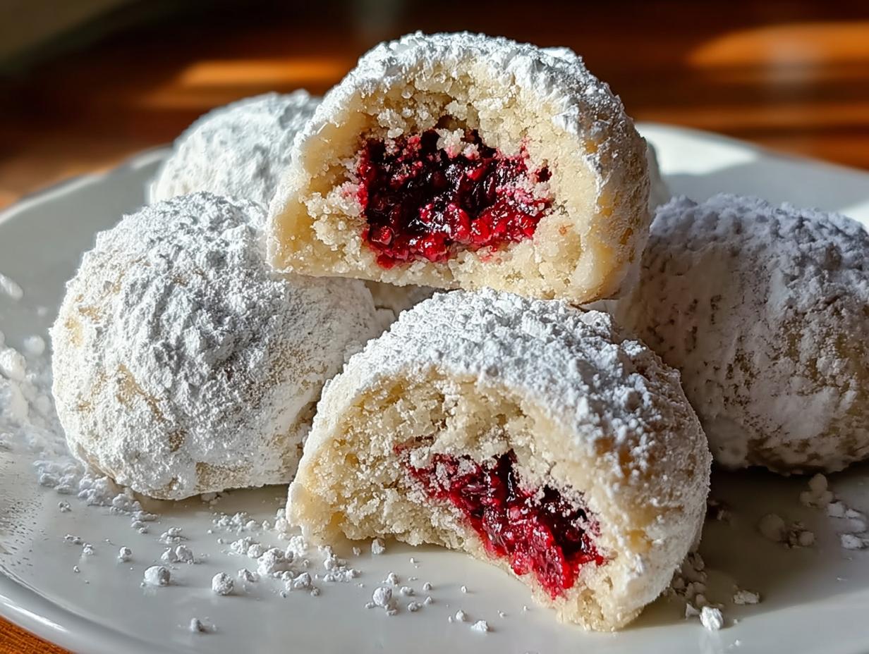 Raspberry Filled Almond Snowball: 12 Amazing Bites 5 Raspberry Filled Almond Snowball: 12 Amazing Bites - Raspberry Filled Almond Snowball - additional detail
