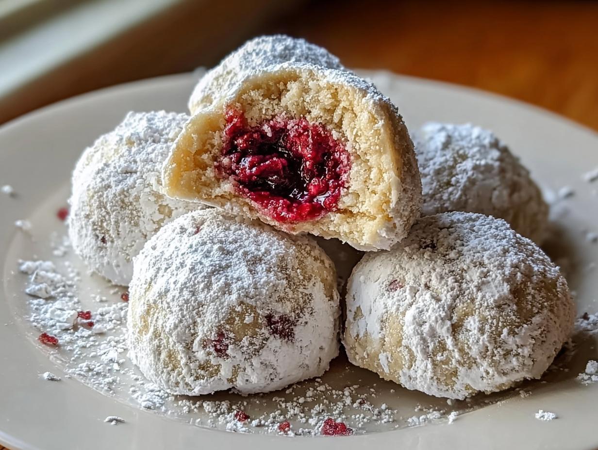 Raspberry Filled Almond Snowball