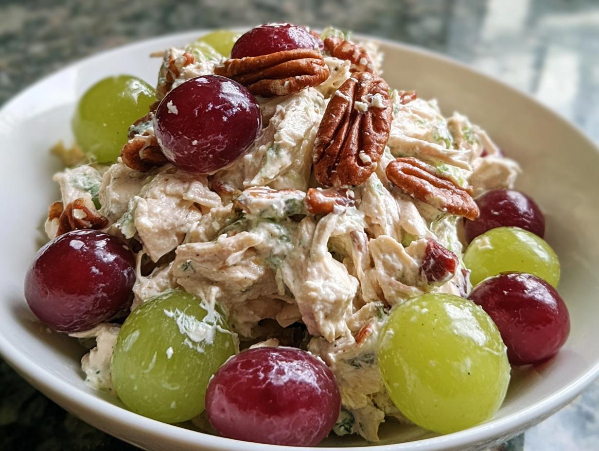 Chicken Salad with Grapes and Pecans: Amazing - Chicken Salad Grapes Pecans - serving suggestion on a croissant