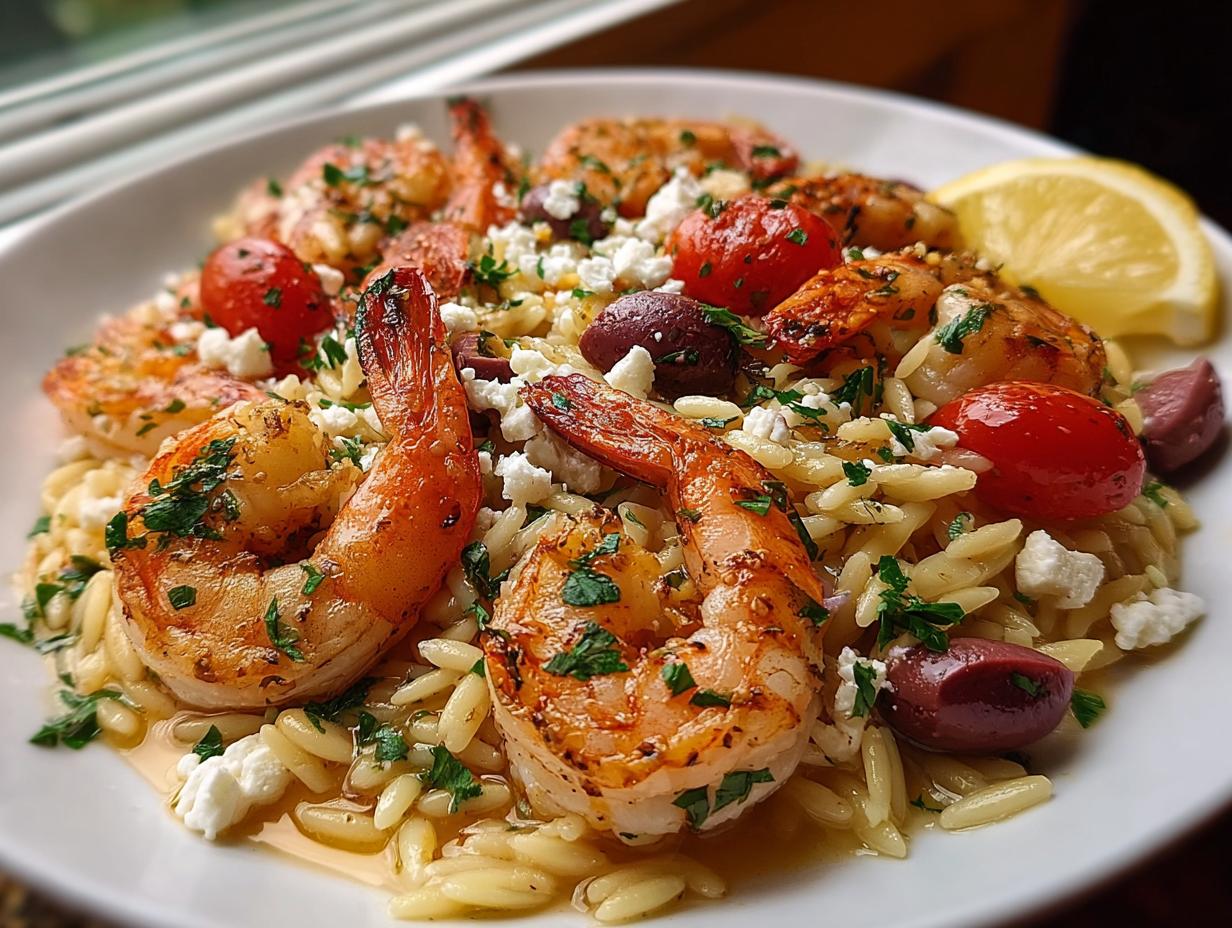 Lemon Feta Orzo Shrimp