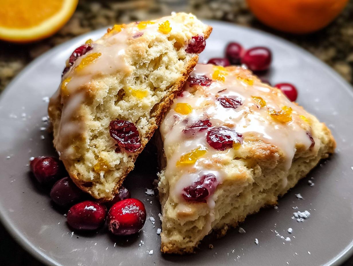 Orange Cranberry Scones: Amazing 15-Minute Bake 5 Orange Cranberry Scones: Amazing 15-Minute Bake - Close-up of freshly baked orange cranberry scones with glaze