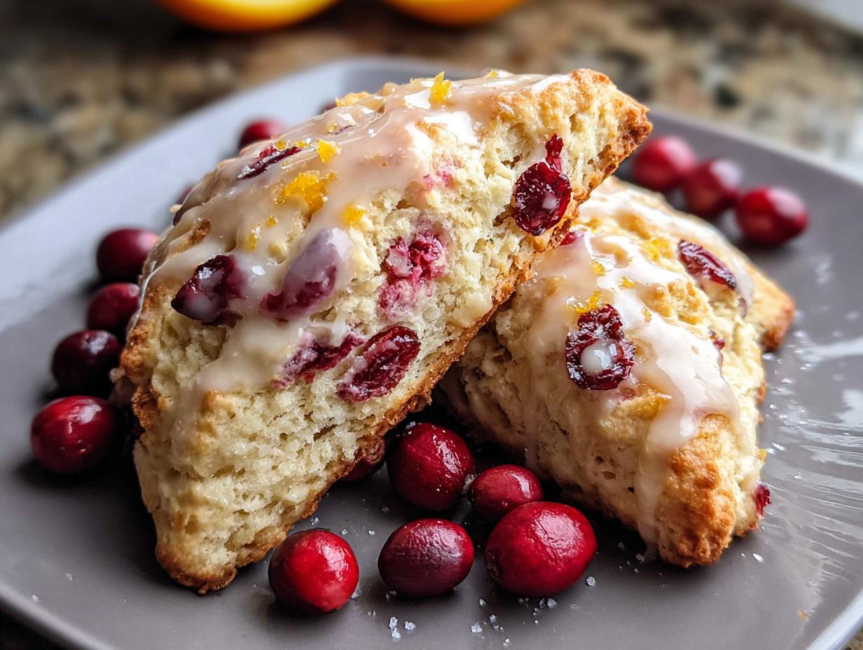 Orange Cranberry Scones: Amazing 15-Minute Bake 7 Orange Cranberry Scones: Amazing 15-Minute Bake - A close-up of the glaze being drizzled on the scones