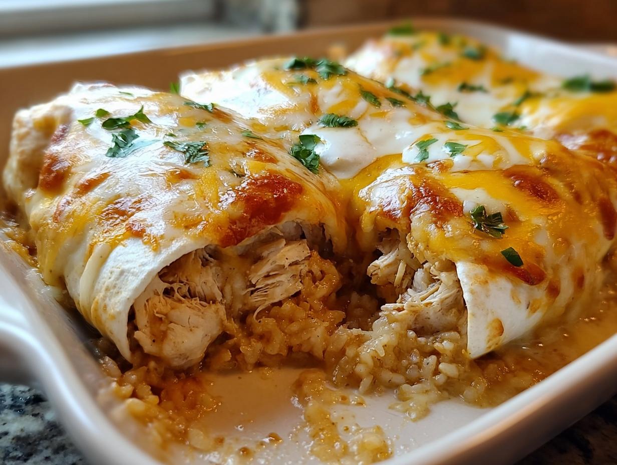 Smothered Baked Chicken Burritos