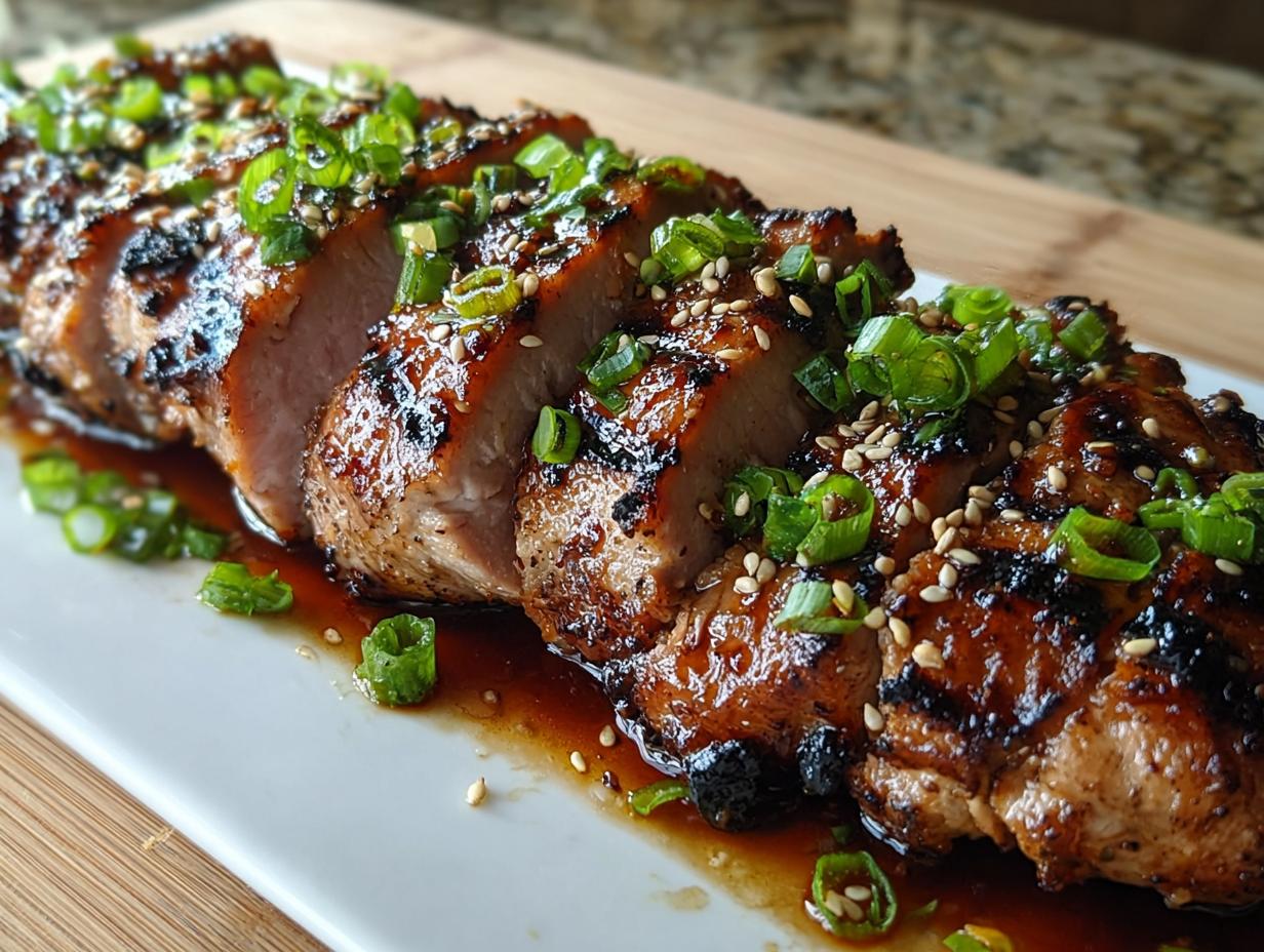 Teriyaki Grilled Pork Tenderloin: 1 Quick Meal 5 Teriyaki Grilled Pork Tenderloin - sliced and garnished