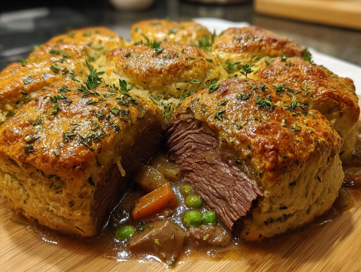 Beef Herbed Biscuit Pot
