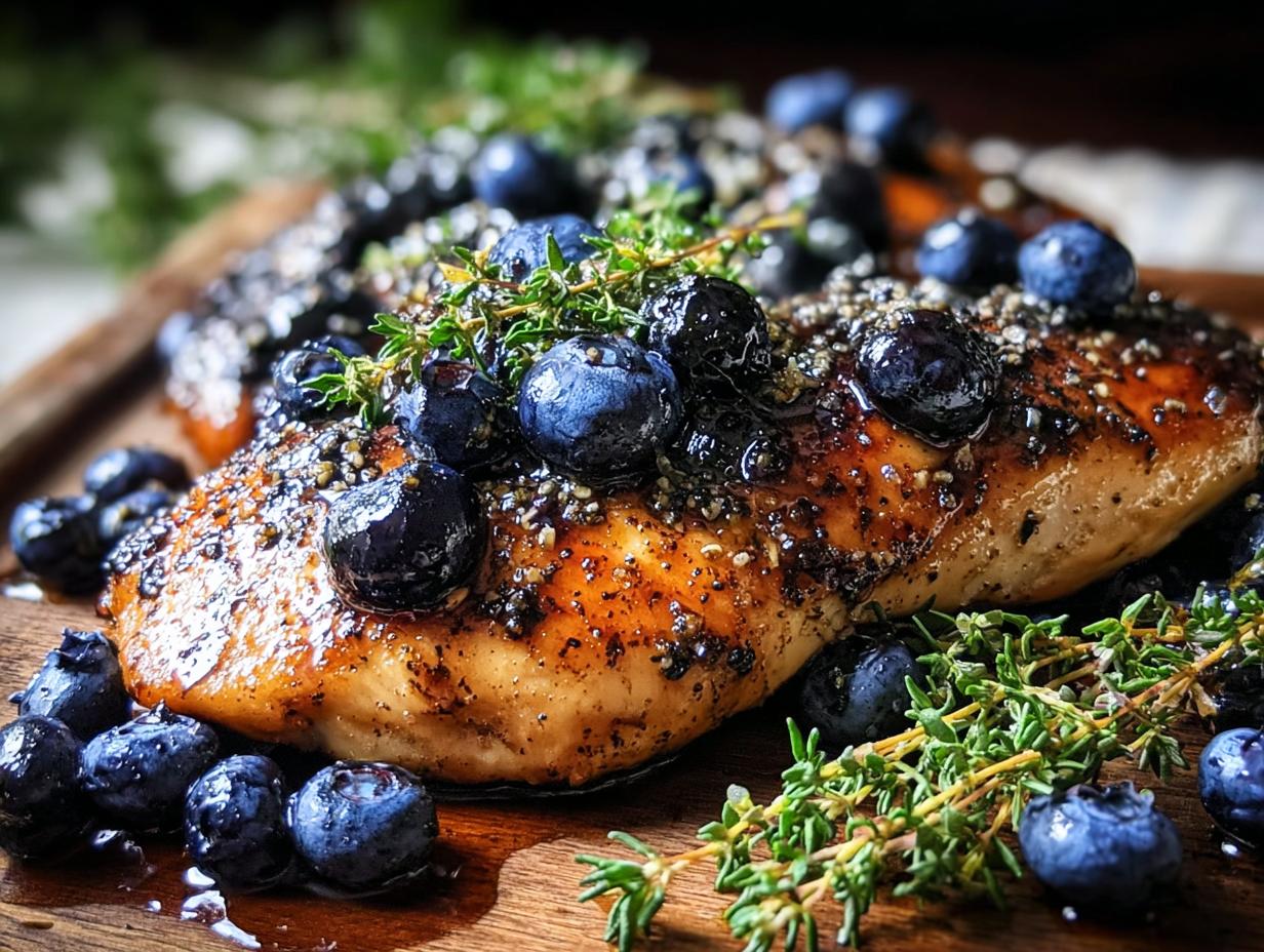 Blueberry Thyme Chicken: 4-Ingredient Savory Bliss - serving suggestion with rice and salad