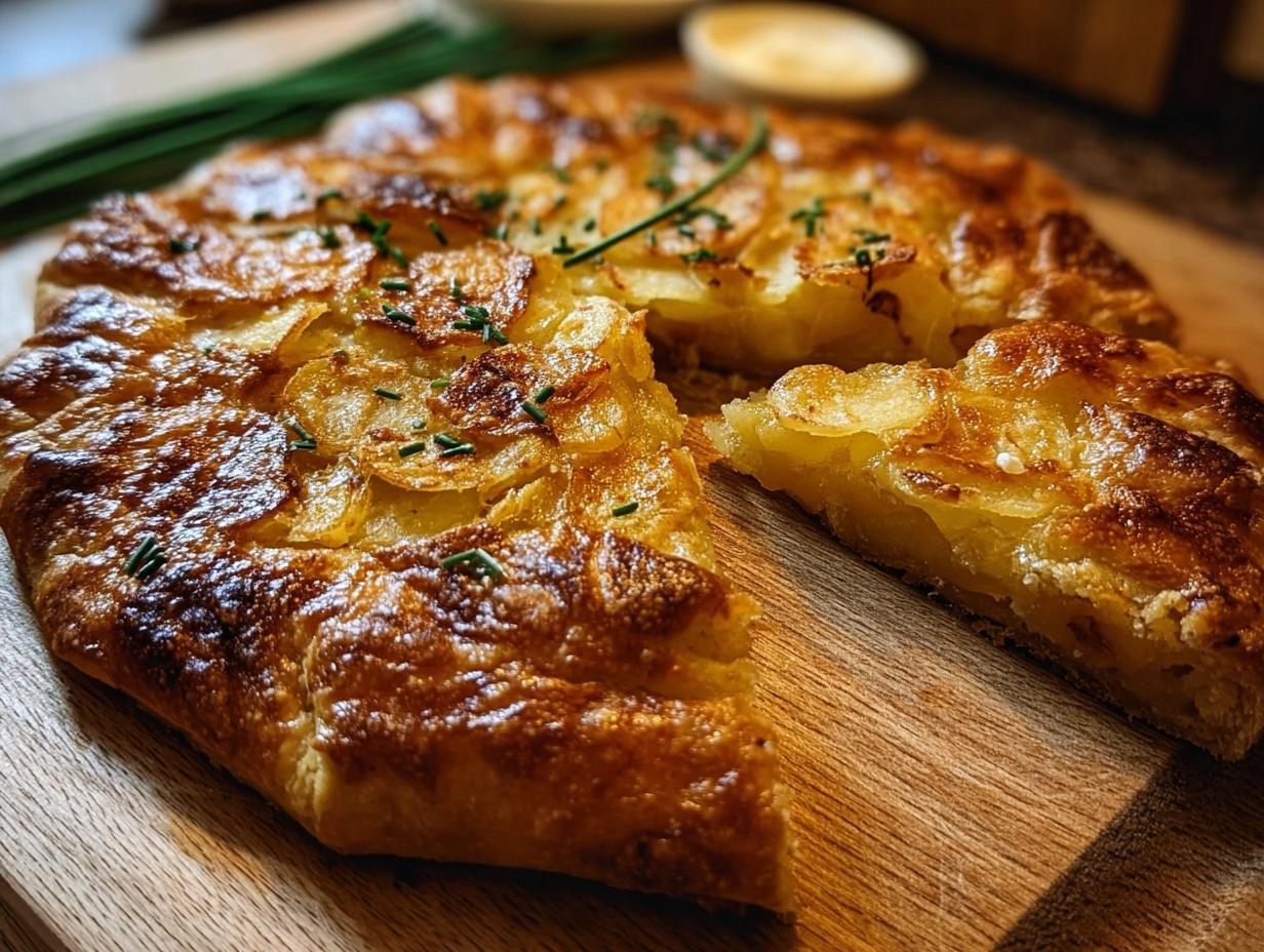 Golden Cheesy Galette Potatoes: Easy & Delicious Recipe - Golden Cheesy Galette Potatoes - close-up of baked galette