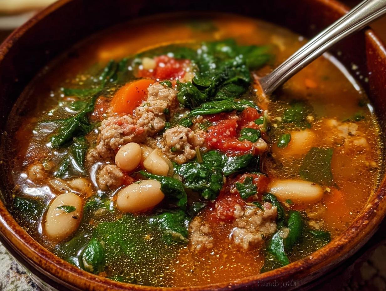 Hearty Sausage Bean Spinach Soup in 40 Minutes 5 Hearty Sausage Bean Spinach Soup in 40 Minutes - Sausage Bean Spinach Soup - main visual representation
