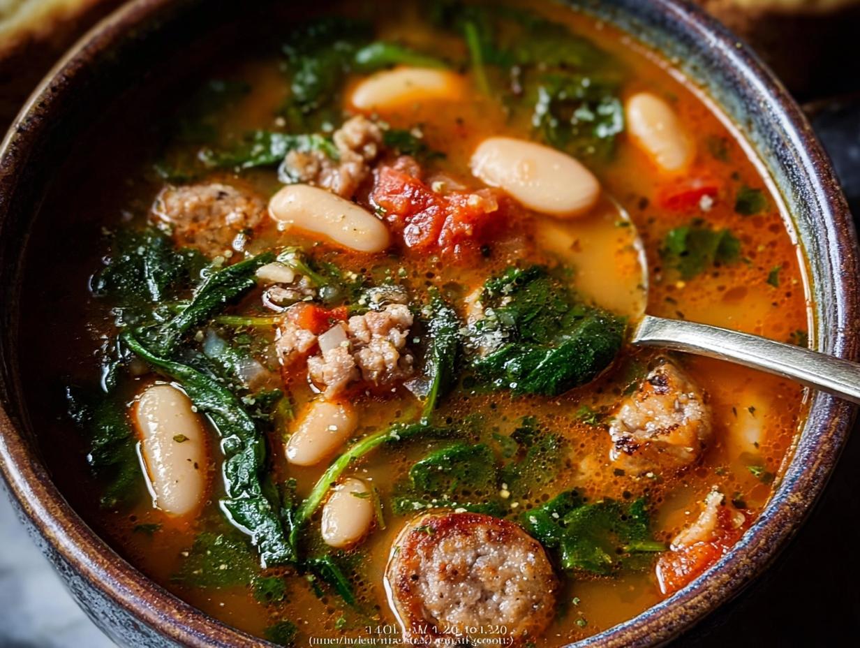 Hearty Sausage Bean Spinach Soup in 40 Minutes 6 Hearty Sausage Bean Spinach Soup in 40 Minutes - Sausage Bean Spinach Soup - additional detail