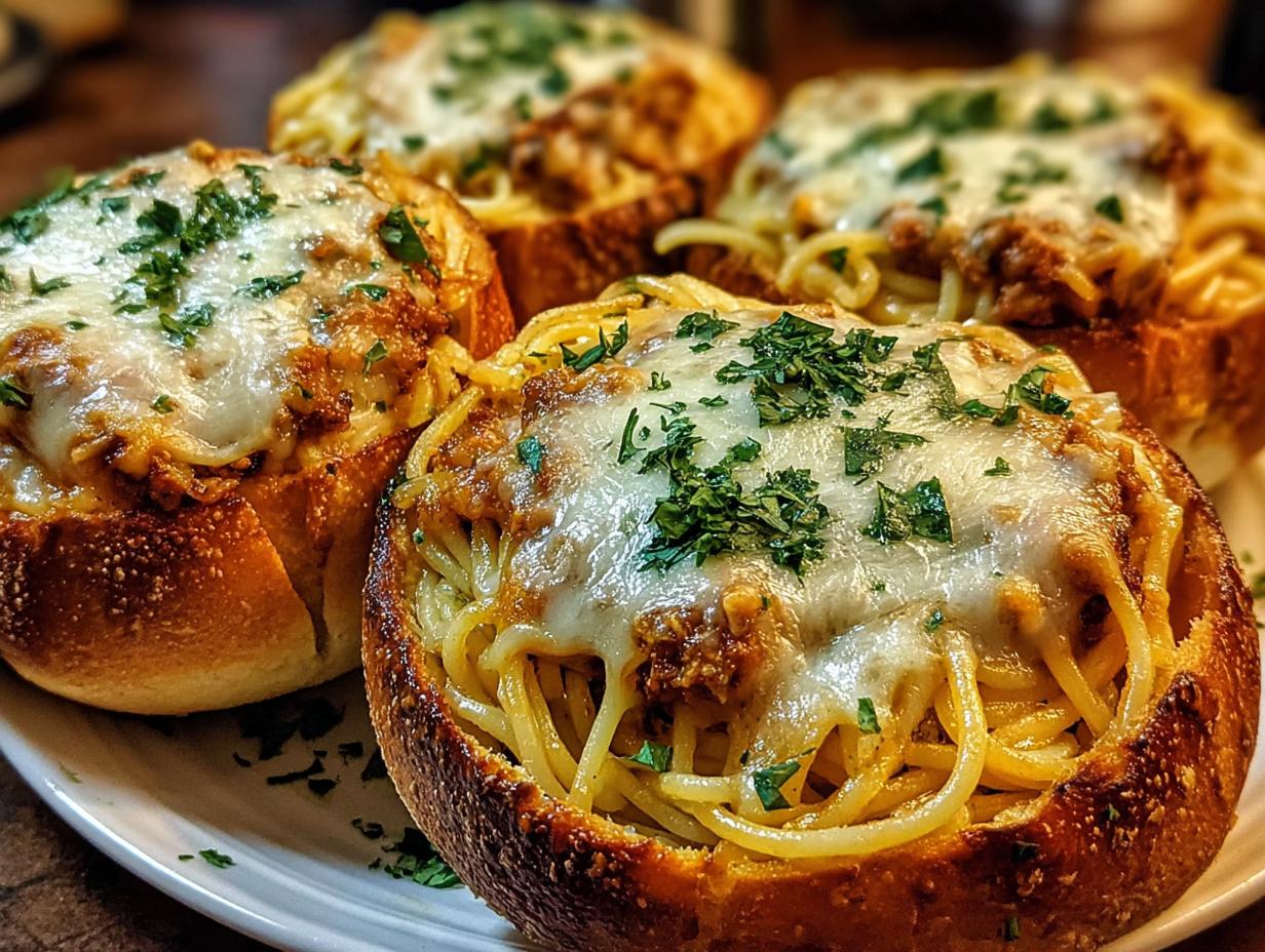 Spaghetti Garlic Bread Bowls
