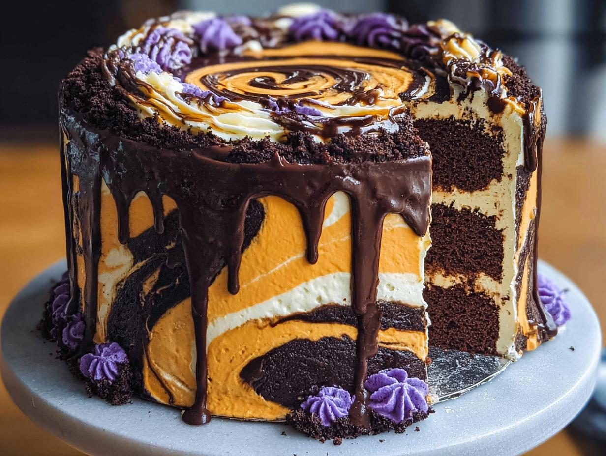 Spooky Swirl Cake: Terrific 15-Min Prep - Spooky Swirl Cake - colorful batter being swirled