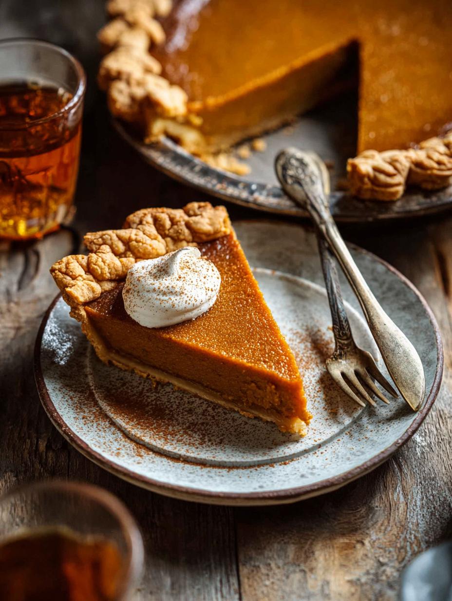 Bourbon Pumpkin Pie: 1 Amazing, Wicked Slice 5 Whole Bourbon Pumpkin Pie on a cooling rack, garnished with cinnamon sticks and autumn leaves