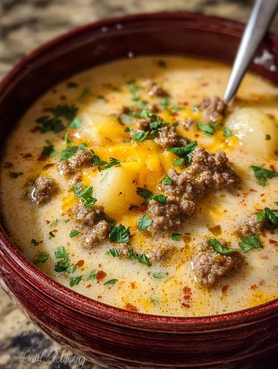 Cheesy Beef Potato Soup