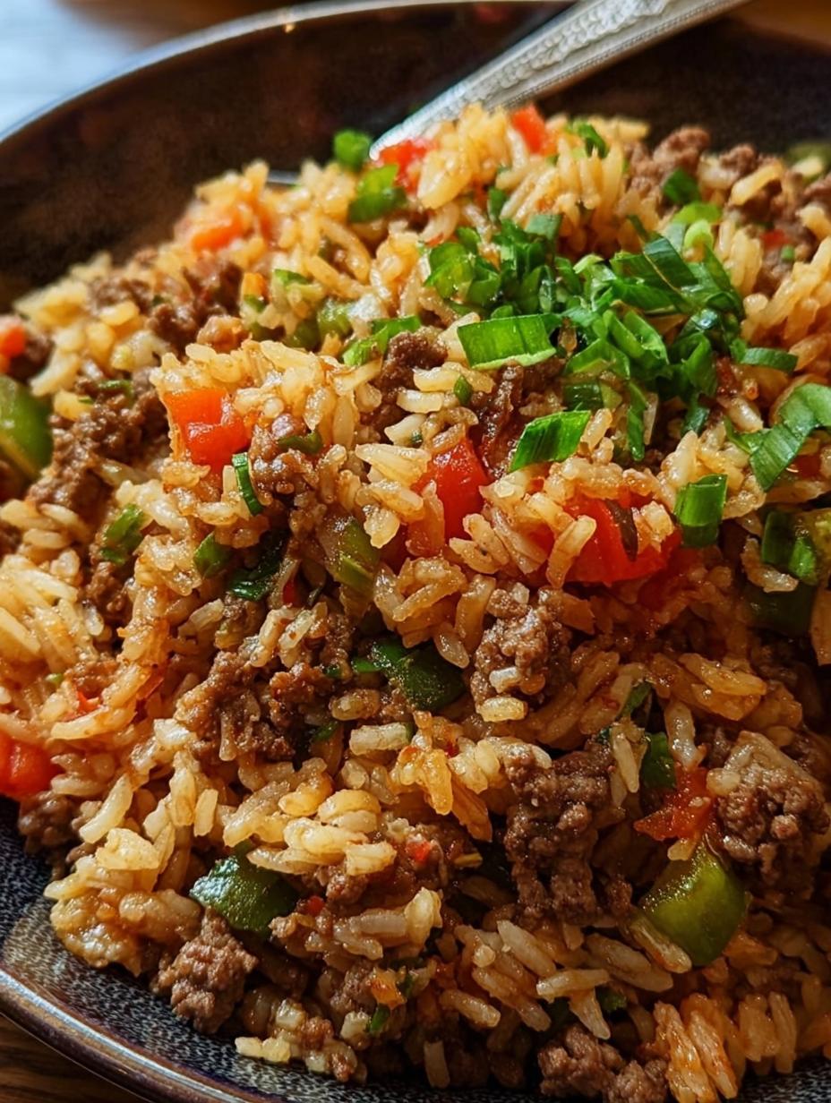 Dirty Rice Ground Beef: 30-Min Amazing Flavor - Close-up of Dirty Rice Ground Beef in a skillet, ready to serve