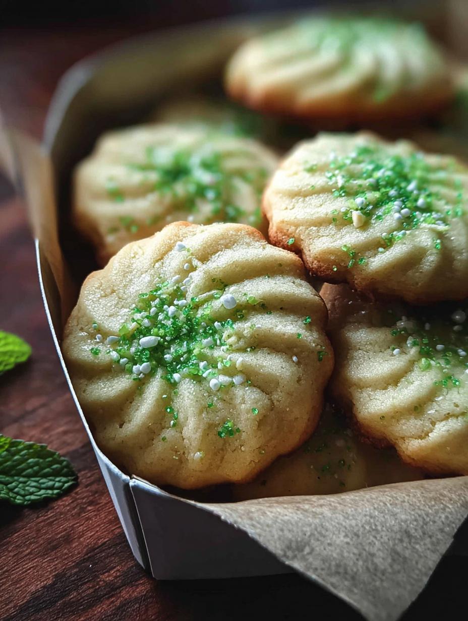 A plate of freshly baked Mint Butter Cookies with a light green glaze, ready to be enjoyed