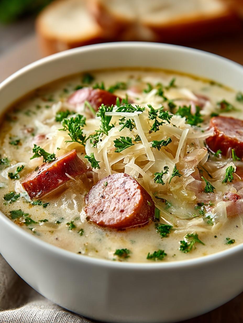 Creamy Sauerkraut Sausage Soup for Comforting Cozy Nights - Creamy Sauerkraut Sausage Soup - additional detail