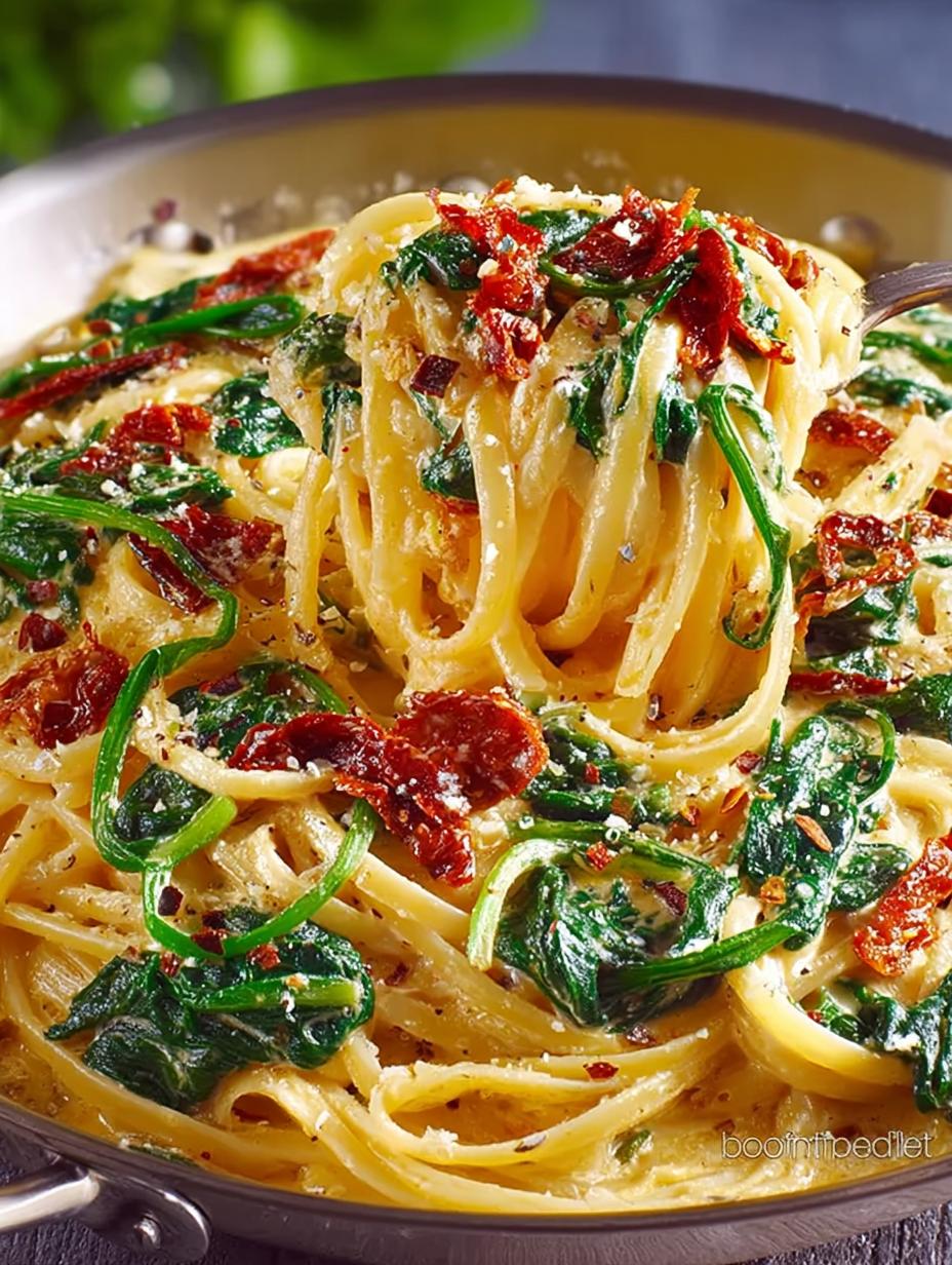 Delicious Linguine with Spinach Sun-Dried Tomato Cream - Linguine with Spinach Sun - main visual representation