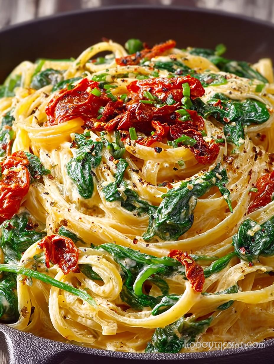 Delicious Linguine with Spinach Sun-Dried Tomato Cream - Linguine with Spinach Sun - additional detail