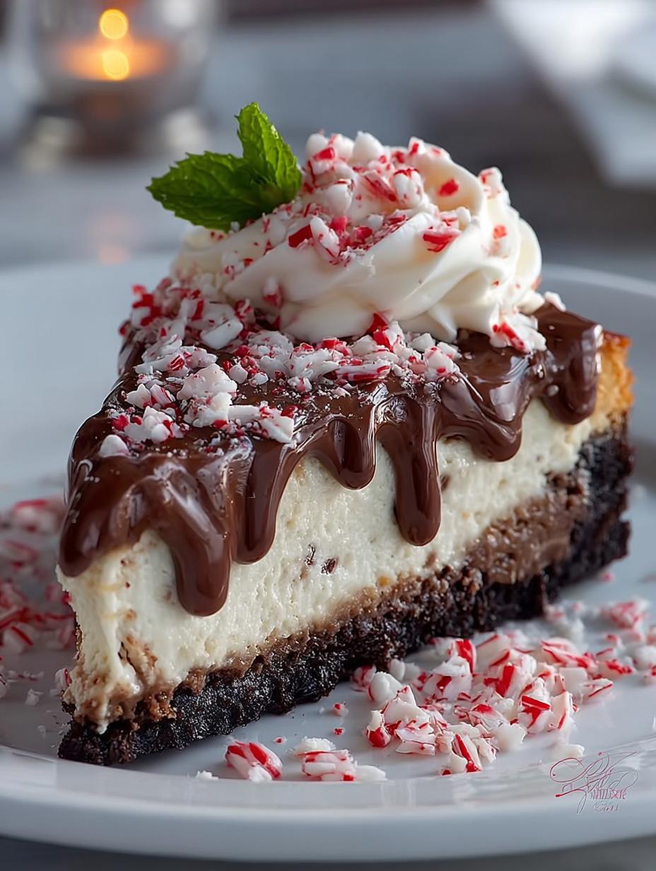 Delicious Peppermint Bark Cheesecake for the Holidays - Peppermint Bark Cheesecake - main visual representation