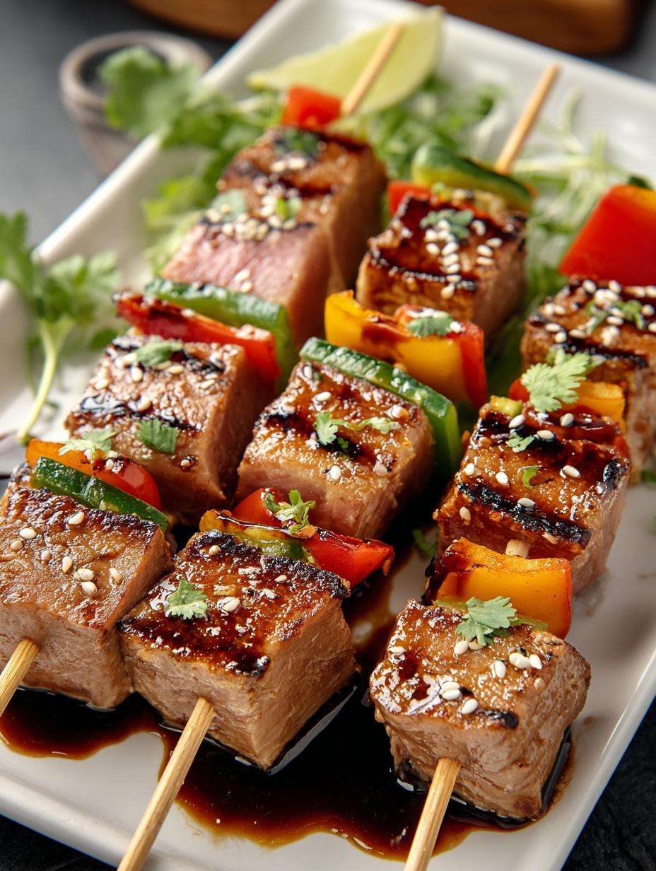 Teriyaki Ginger Tuna Skewers