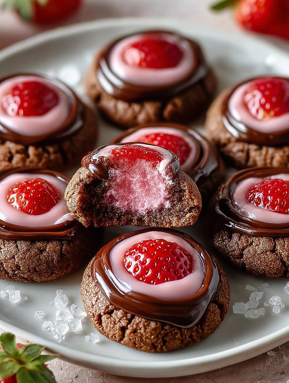 Strawberry Chocolate Thumbprint Cookies